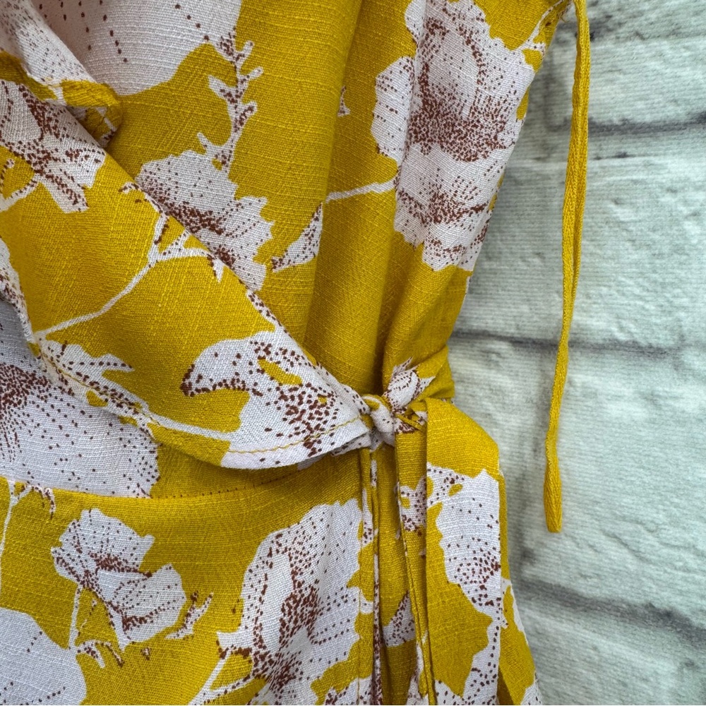 Free People French Quarter Wrap Mini Dress Yellow Pink Floral Size Large - Picture 10 of 15